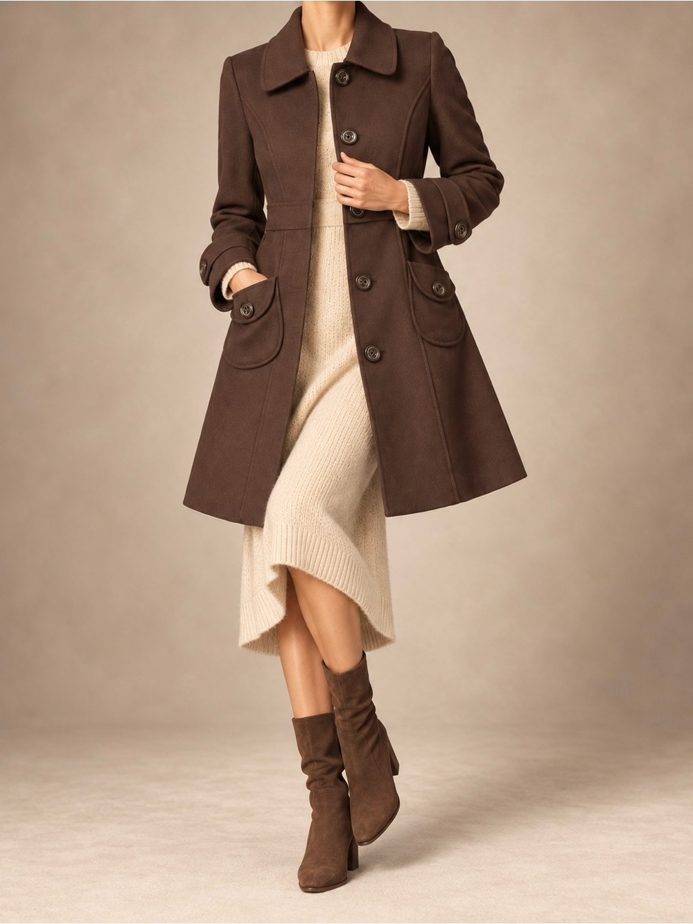 Tulle Chocolate Brown Wool Blend Belted Mod Coat Small